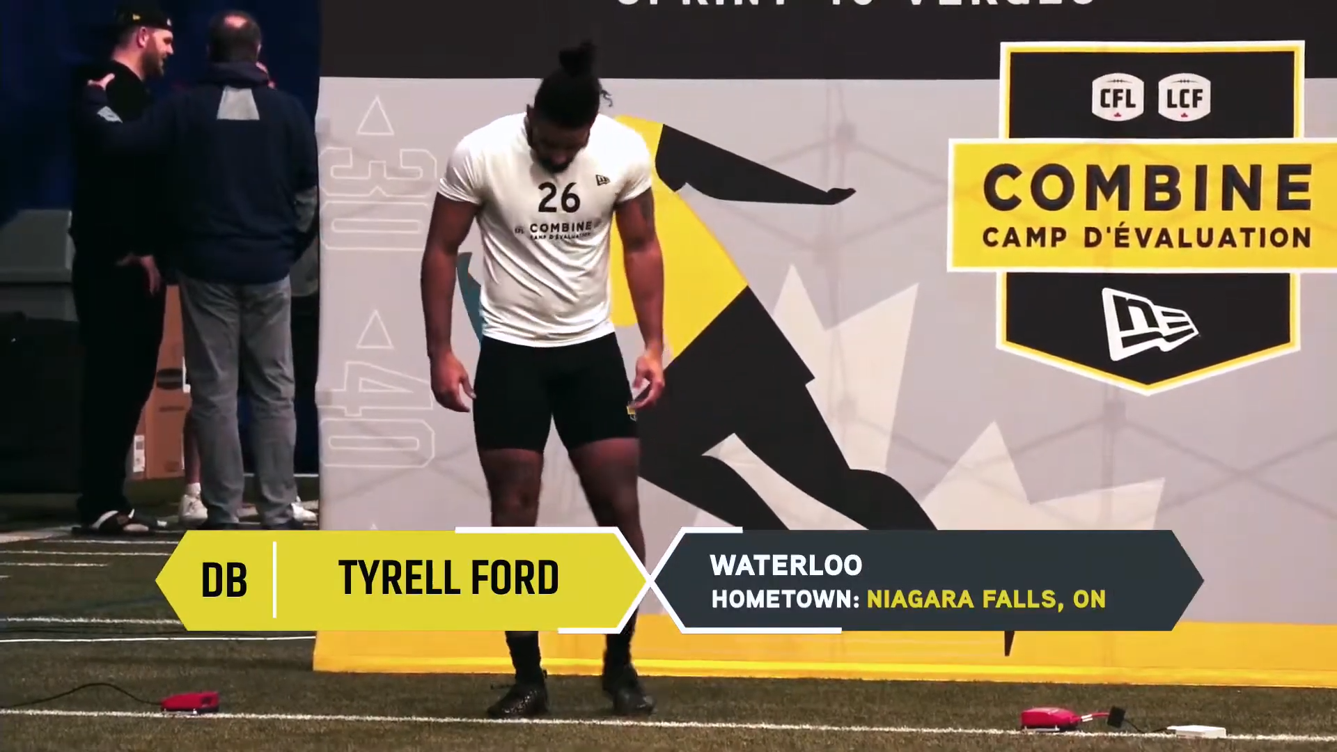 A still of CFL combine coverage as a player prepares to test
